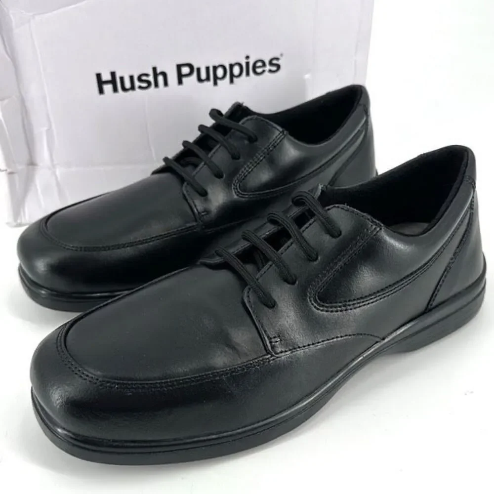 NIB Hush Puppies Ty Big Boys Leather Lace Up Oxford Dress Shoes Black‎ Size 6.5M